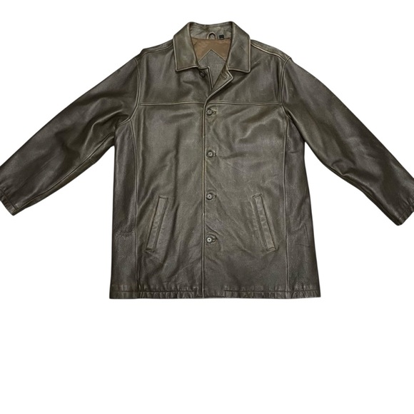Roundtree and Yorke Dark Brown Button Up Leather Coat Size X-LARGE